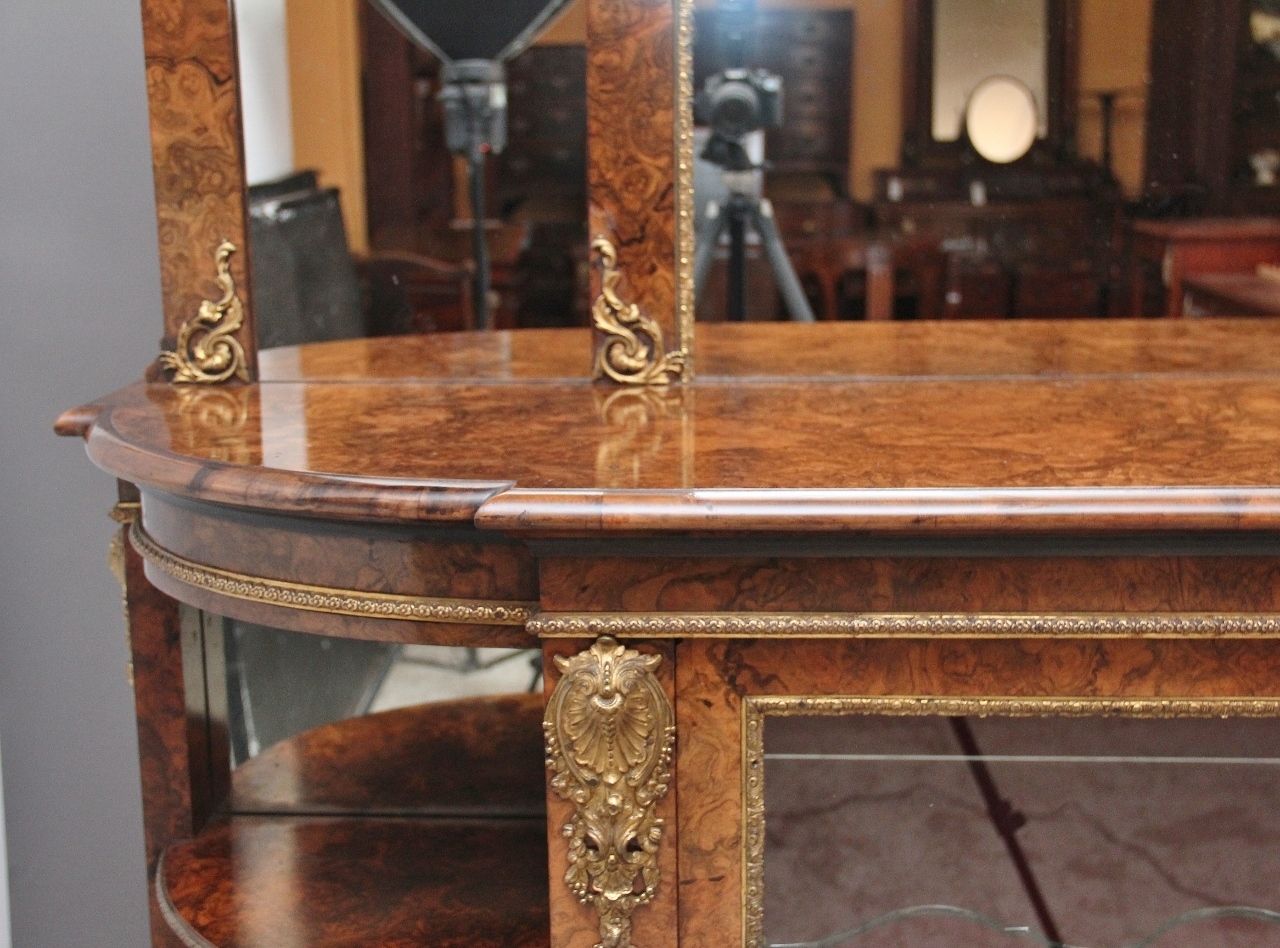 photo vinterior Exhibition Quality Antique 19th Century Burr Walnut Mirror Back Credenza
