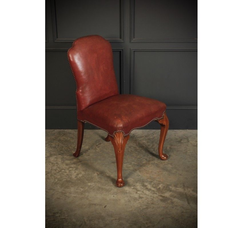 Pair Of Queen Anne Style Walnut & Leather Chairs photo furniture