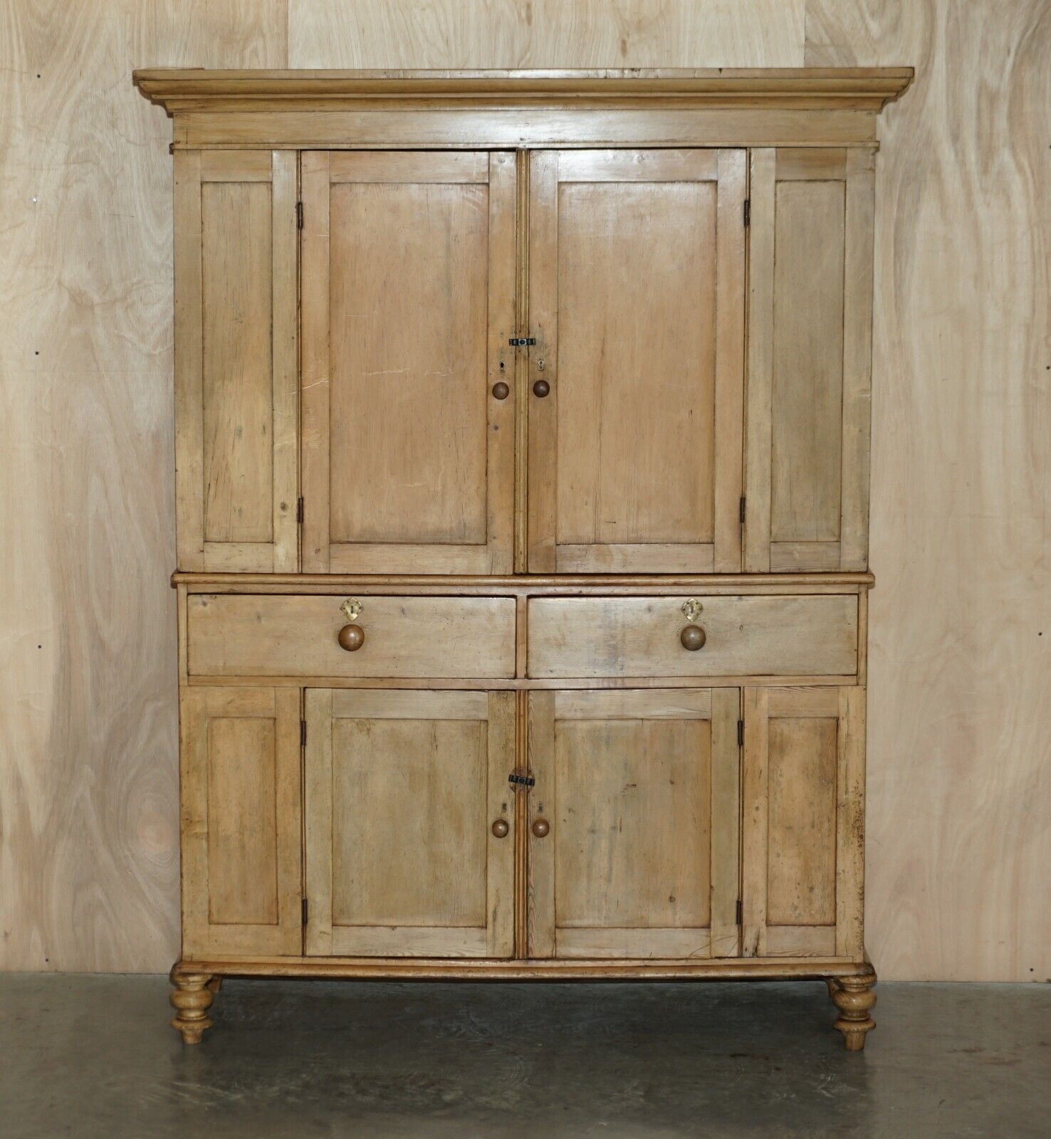 Large Antique Victorian Circa 1880 Oak Housekeepers Cupboard Drawers Linen Pots photo furniture
