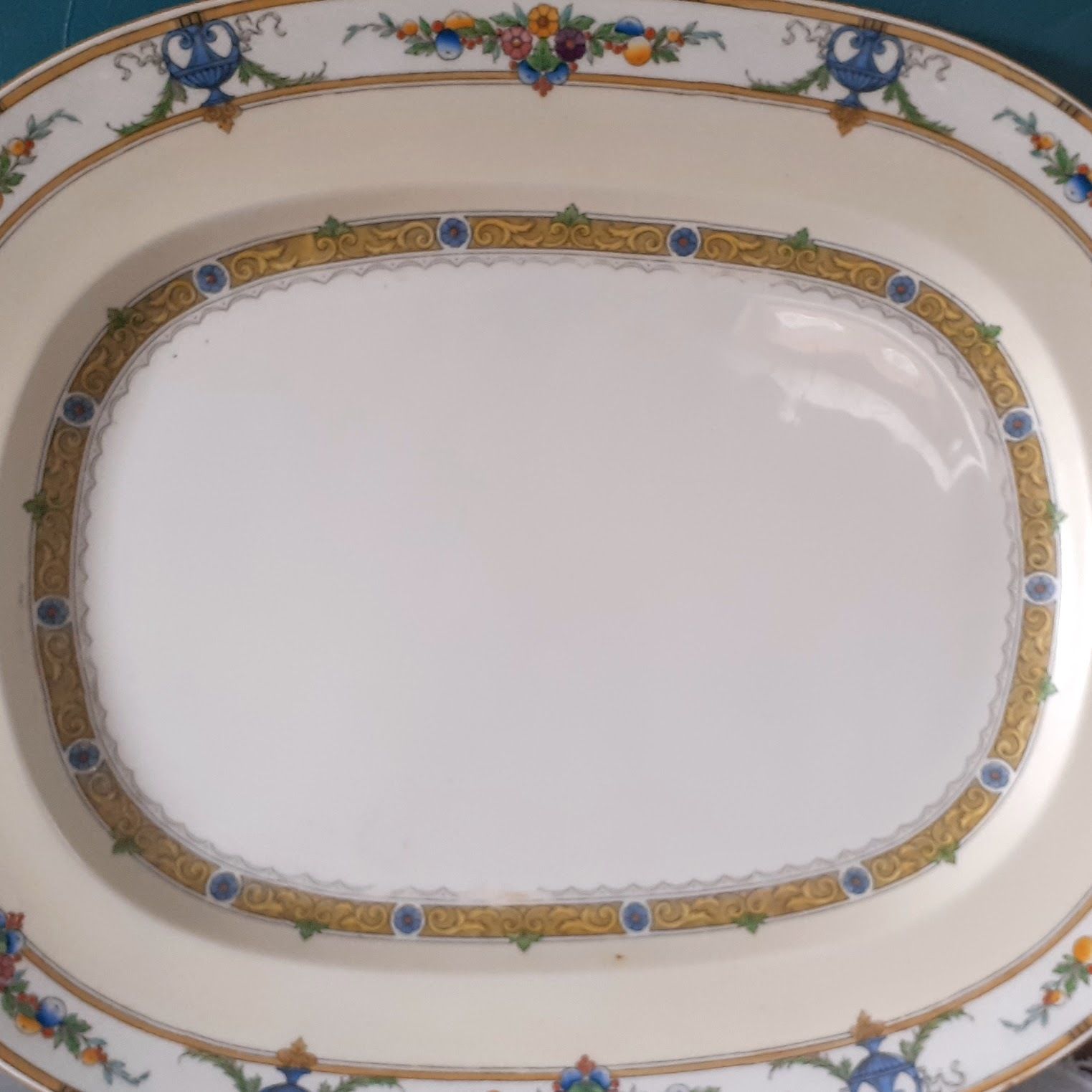 Antique Minton "Helena" Large (18.5") B1056 Platter   Yellow Bone China   Blue Urns And Flowers photo furniture