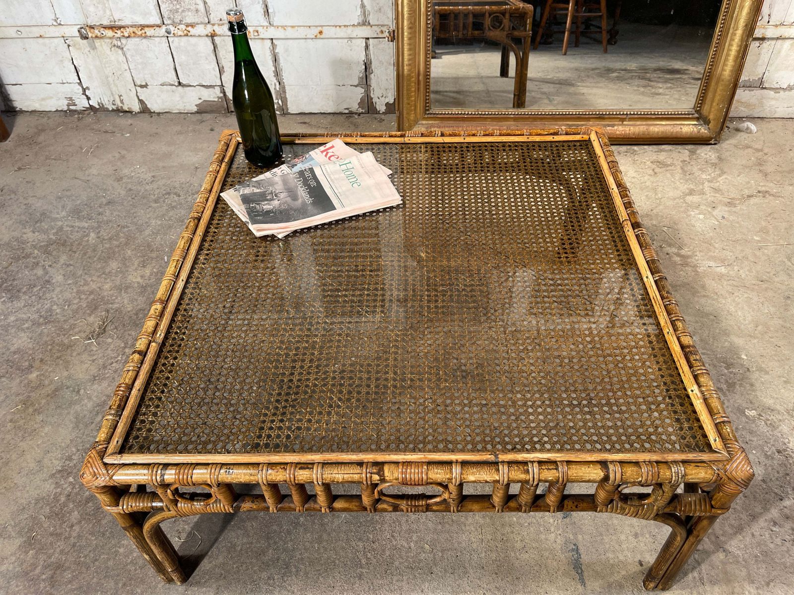 Mid Century Modern Italian Vivai Del Sud Hollywood Regency Bamboo Cane Glass Coffee Table photo Furniture