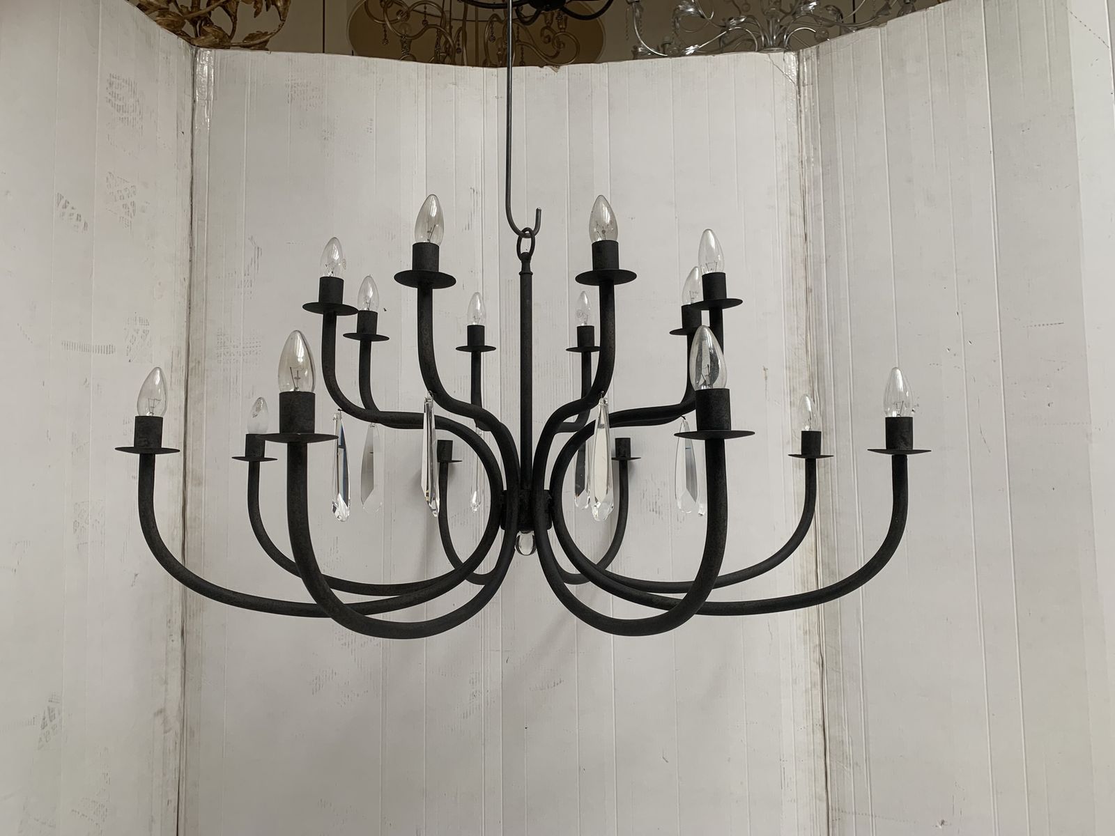 Chandelier In Matt Black Metal, 20 Lights, Wrought Iron Florentine Art Made In Italy photo furniture