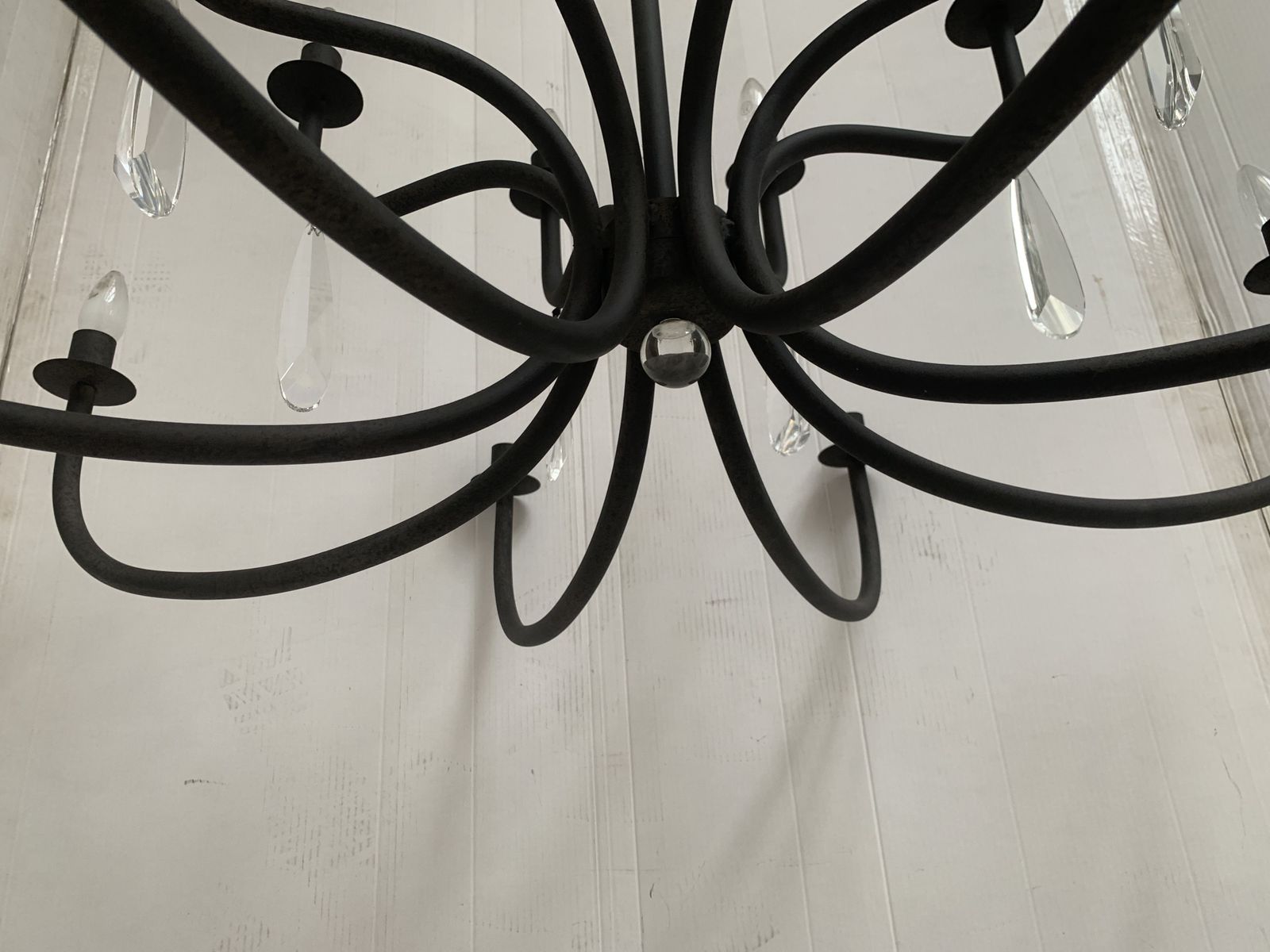 Chandelier In Matt Black Metal, 20 Lights, Wrought Iron Florentine Art Made In Italy photo for sale