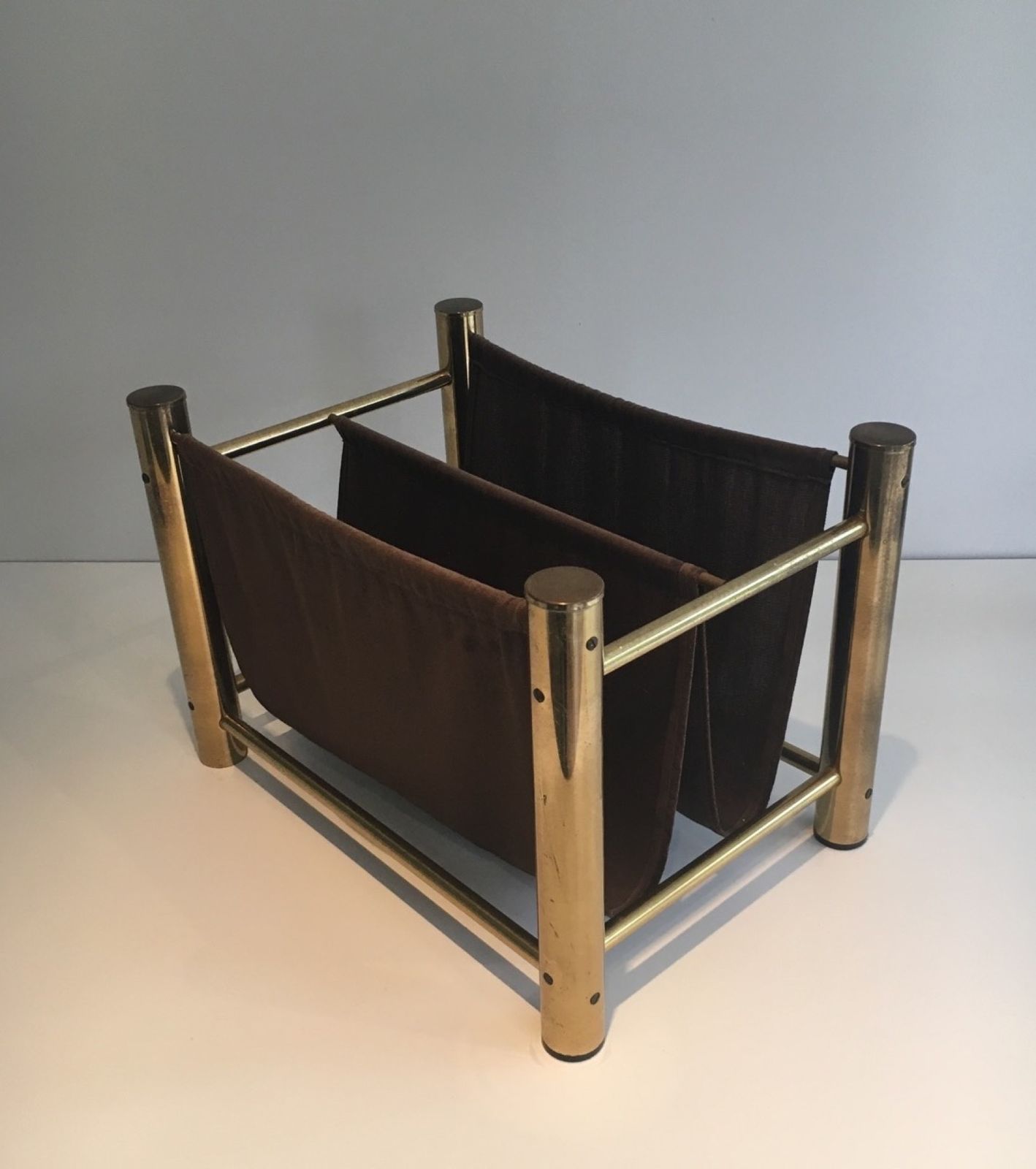 Gilt Metal And Fabric Magazine Rack photo vinterior