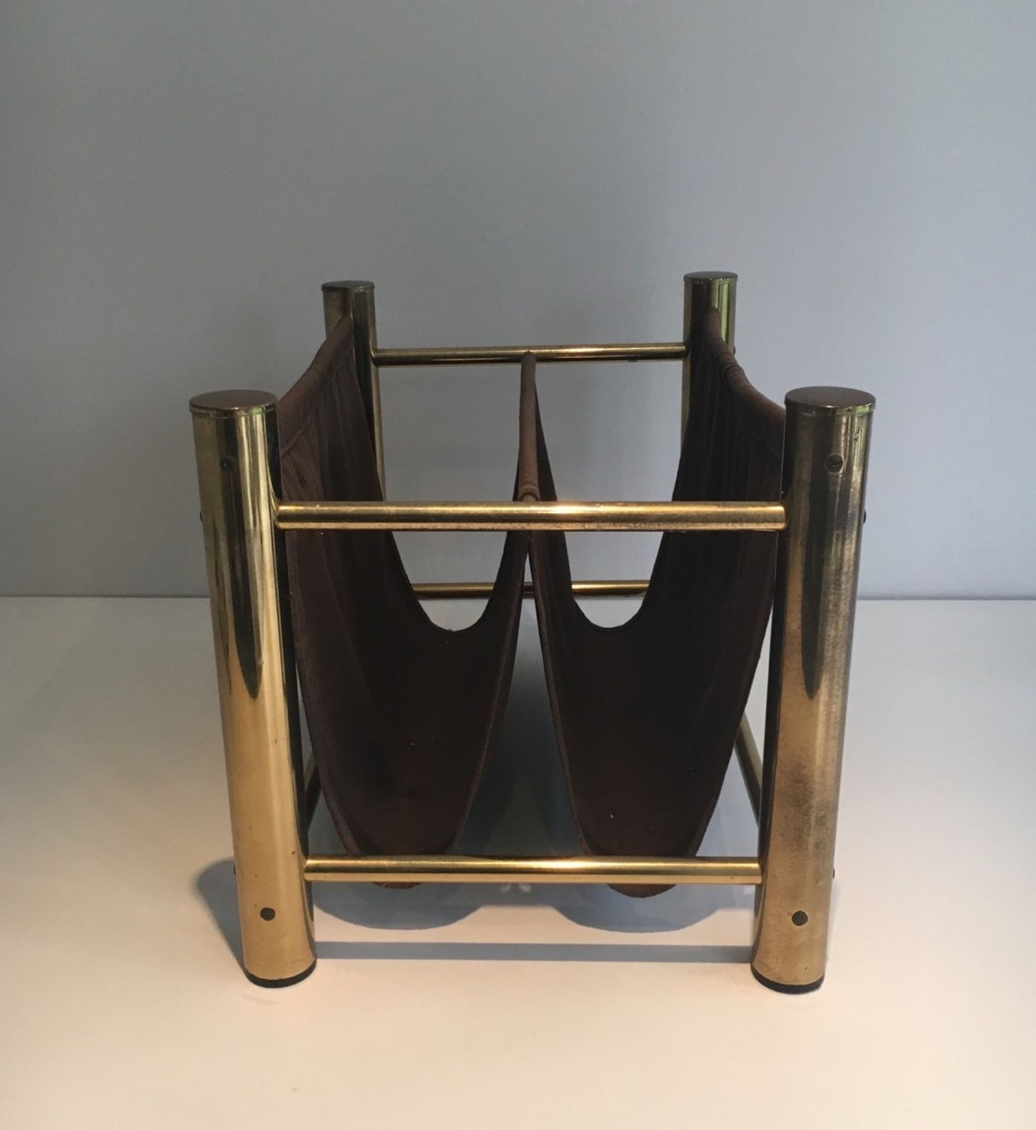 Gilt Metal And Fabric Magazine Rack photo buy