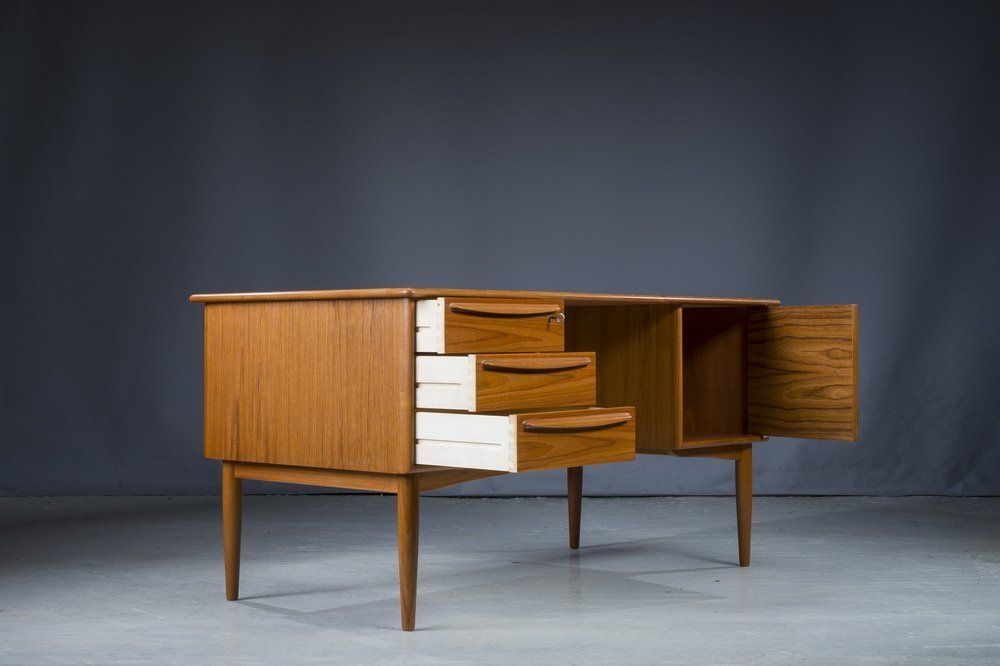 photo for sale Mid Century Danish Modern Teak Desk By Svend Madsen For Falster, 1970s
