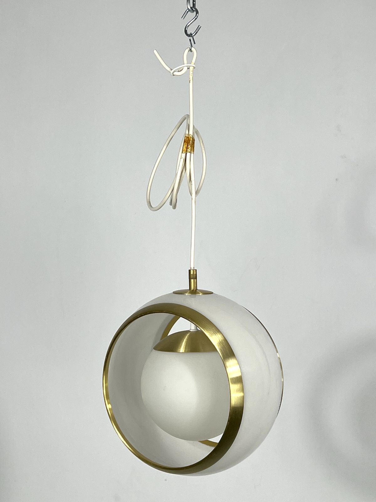 Stilux Milano, Gilded Aluminum, Opaline And Perspex Pendant. Italy 1960s photo furniture