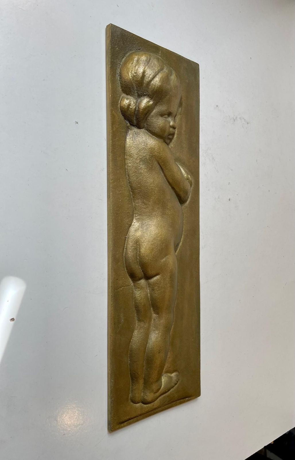 Bronze Relief Wall Plaque Of Infant Girl, Scandinavian, 1930s photo buy