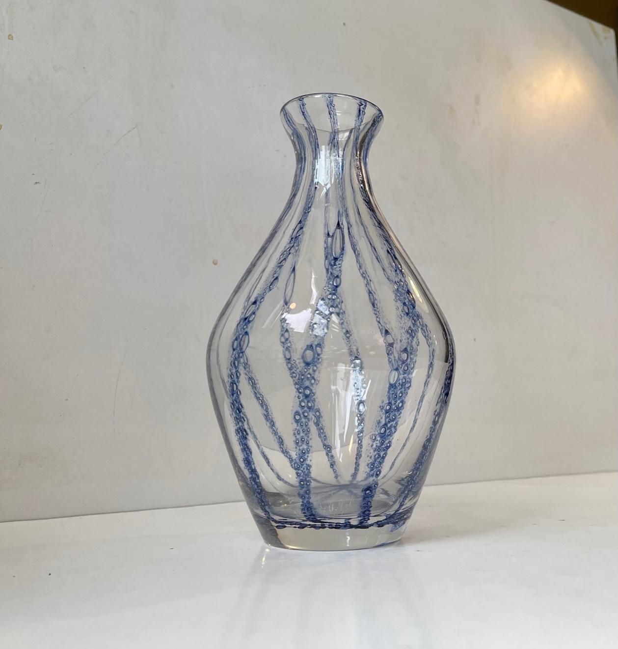 Murano Glass Vase With Blue Stripes Attributed To Barovier & Toso photo for sale