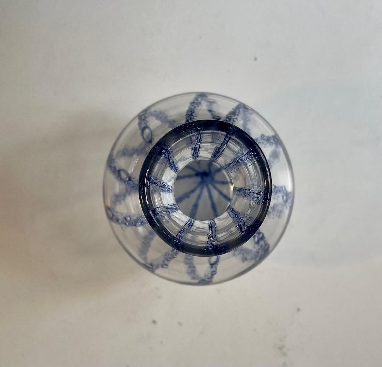 Murano Glass Vase With Blue Stripes Attributed To Barovier & Toso photo 765.0