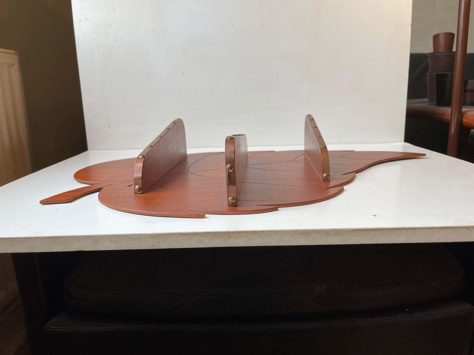 Danish Mid Century Leaf Spice Rack In Teak And Copper, 1960s photo for sale