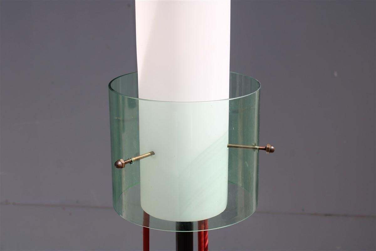 Mid Century Italian Floor Lamp Brass Glass And Plexiglass Red Parts 1950s Stilux photo vinterior
