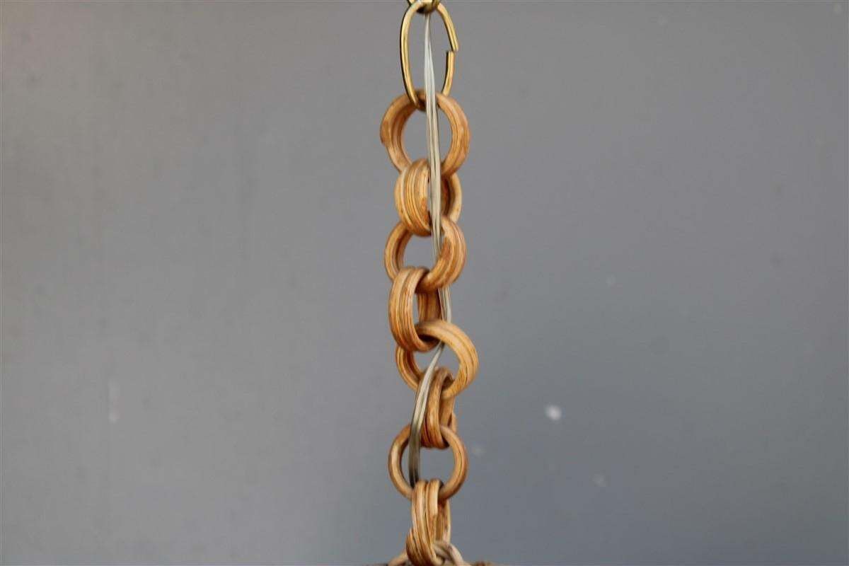 Mid Century Italian Design Round Chandelier Bamboo Whit Brass Part, 1950s photo vinterior