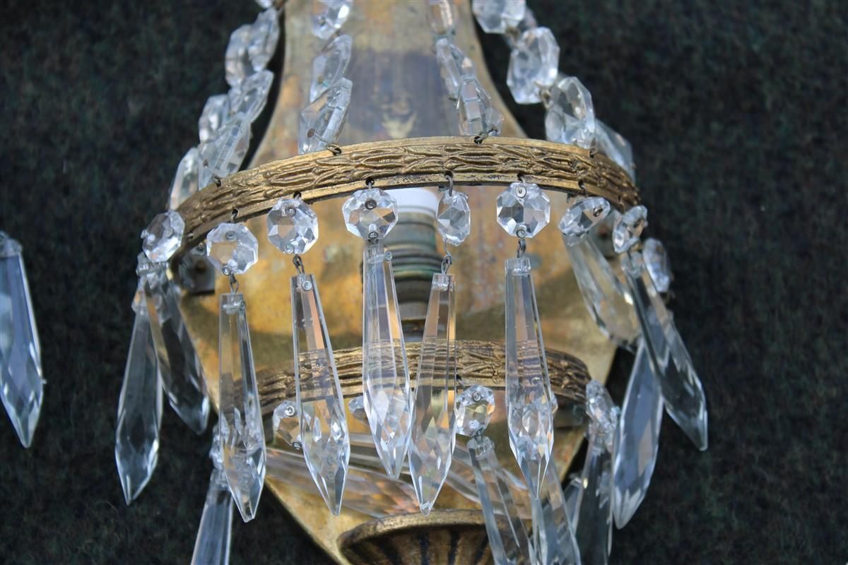 Small Pair Of French Wall Lamps In Machined Brass And 1950s Crystals Baroque photo Lighting