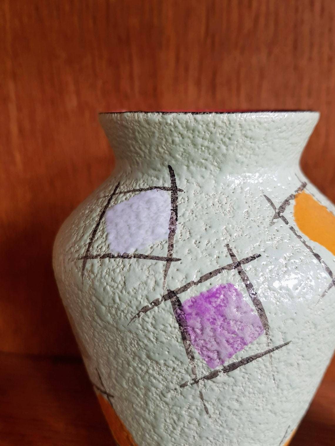 Set Of Two Vintage Fat Lava Hand Painted Ceramic Vases By Bay Keramik   West Germany   1960s photo buy