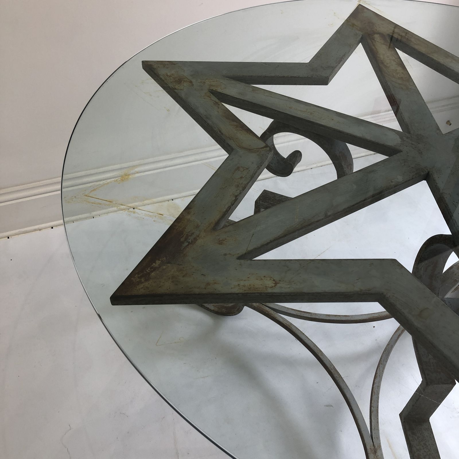 Cast Iron Round Dining Table, 1970s Garden Vintage Glass French Distressed photo furniture