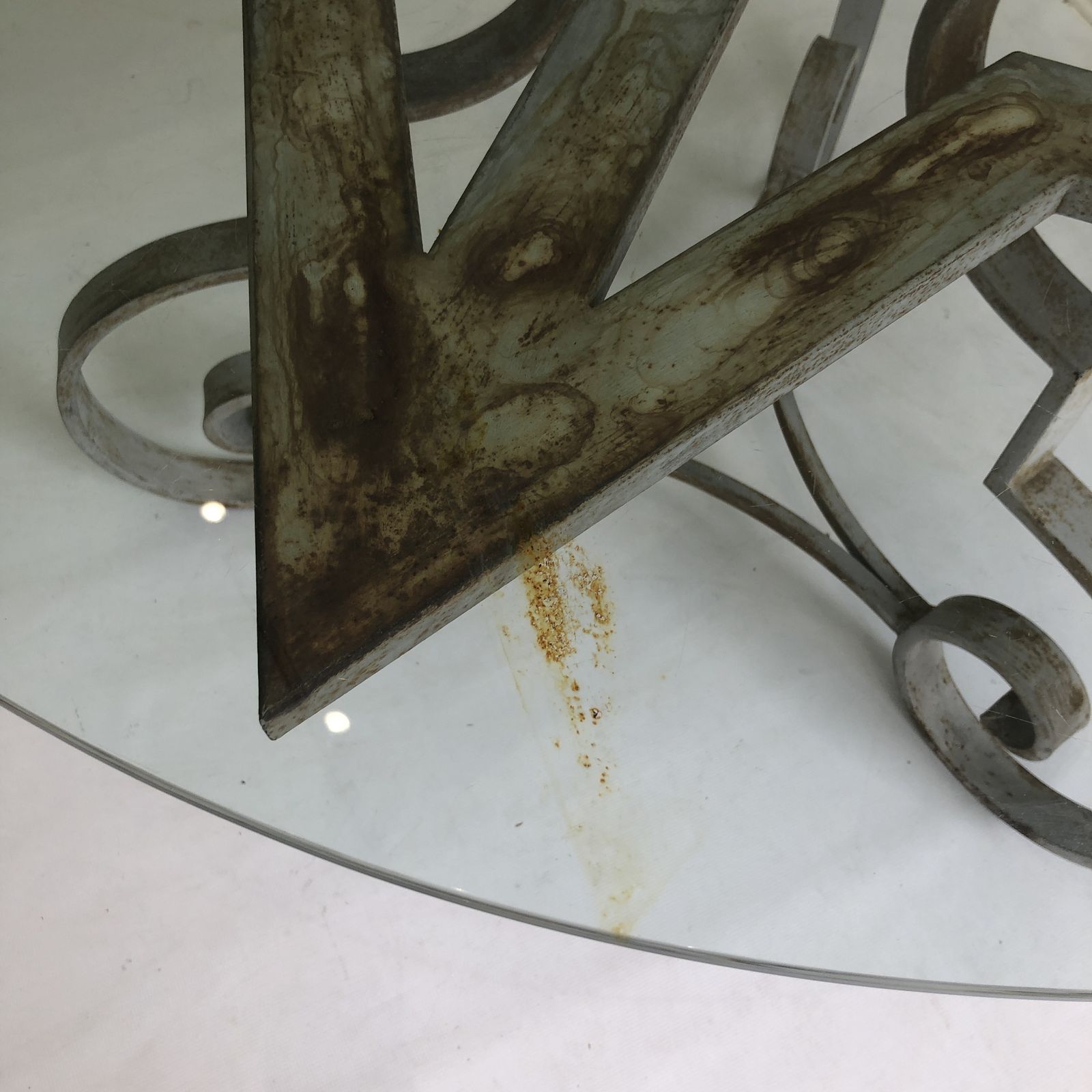 Cast Iron Round Dining Table, 1970s Garden Vintage Glass French Distressed photo vintage