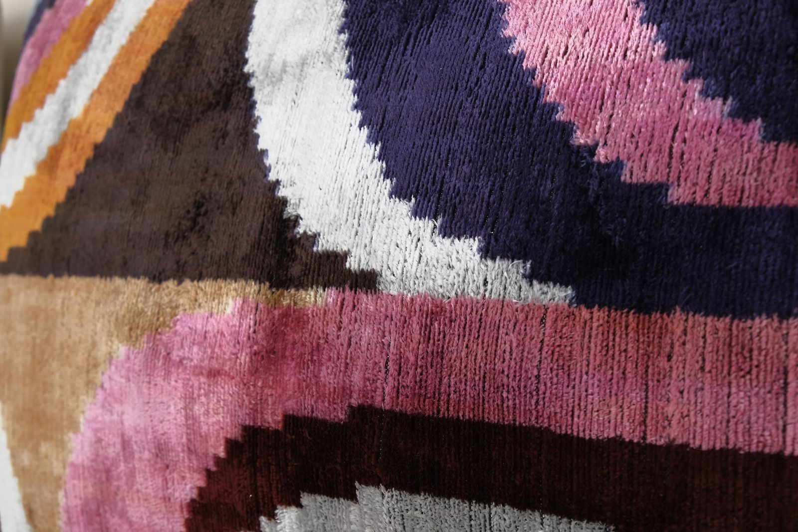 Pair Silk Ikat Velvet Pillow, Set Of Two Silk Ikat Lumbar Cushion Cover photo furniture