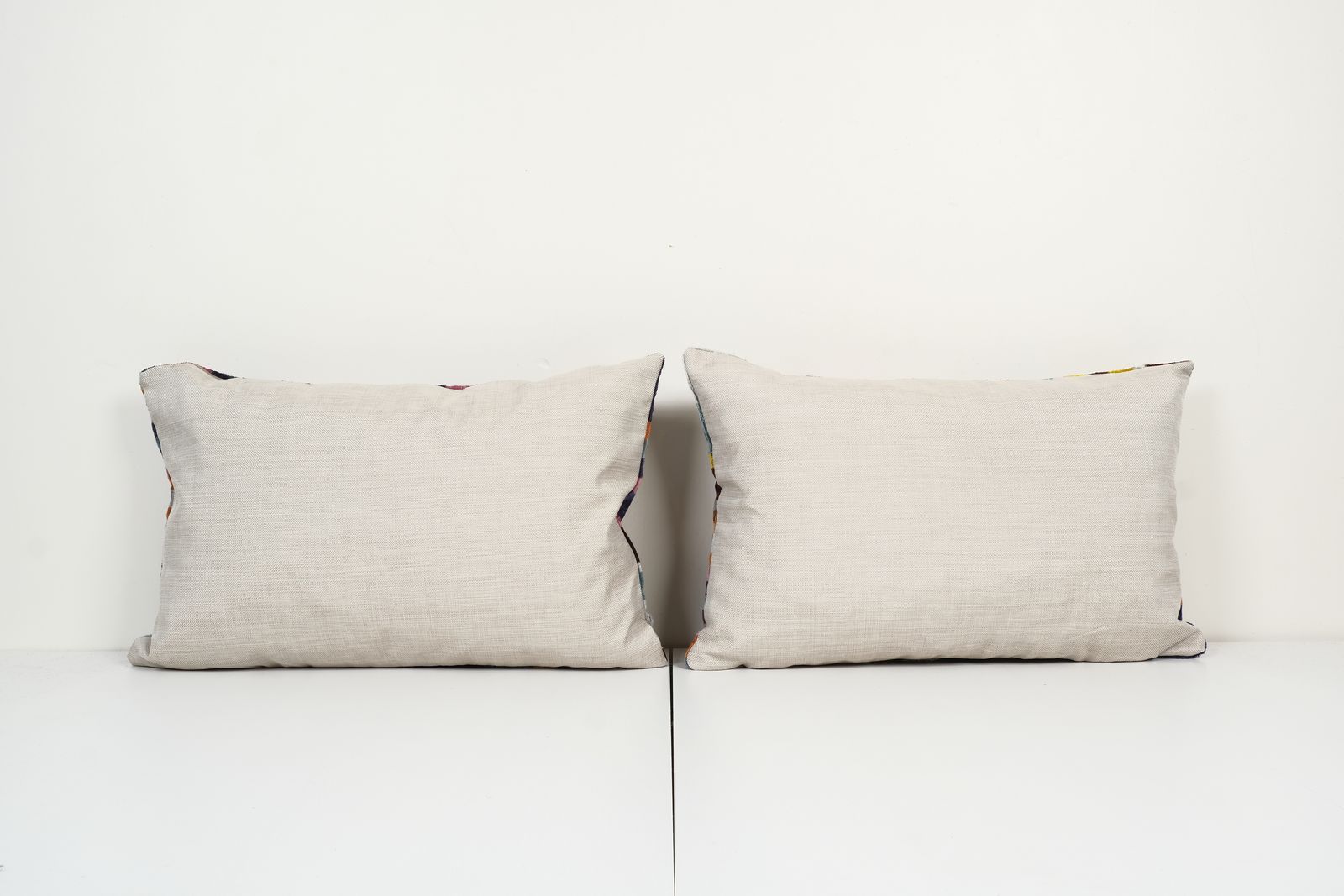 Pair Silk Ikat Velvet Pillow, Set Of Two Silk Ikat Lumbar Cushion Cover photo Textiles