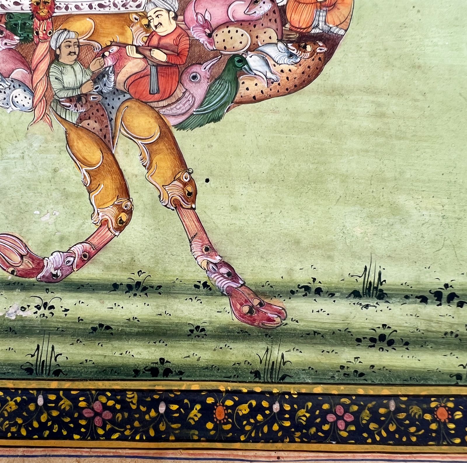 Indian Miniature Painting Depicts A Lady Riding A Composite Camel, 20th Century photo vintage