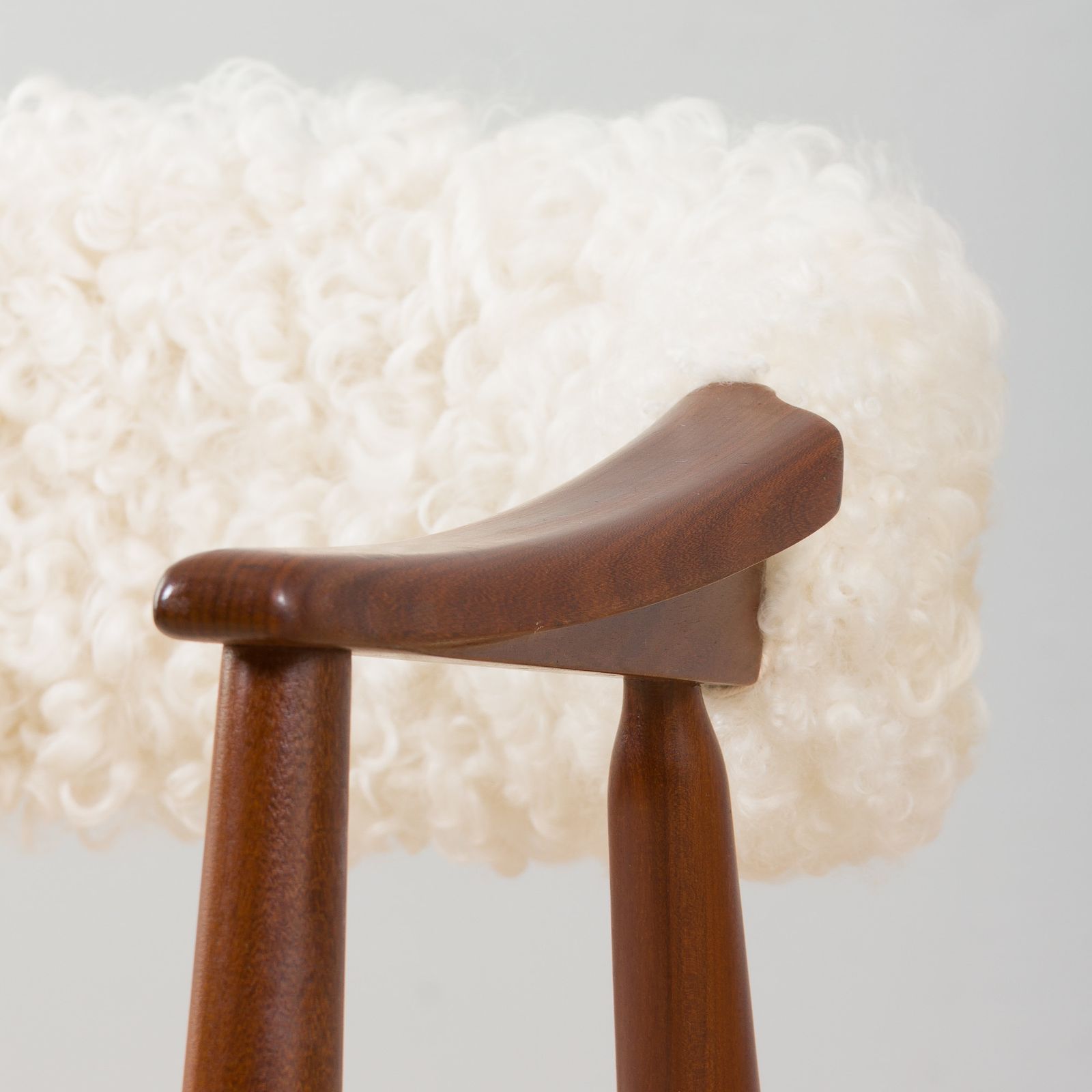 photo for sale Th. Herlev, Farstrup Solid Teak Chair In Natural Sheepskin Upholstery, Denmark 1960s.