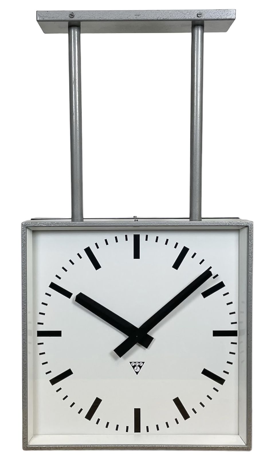 Large Square Industrial Double Sided Factory Clock From Pragotron, 1960s