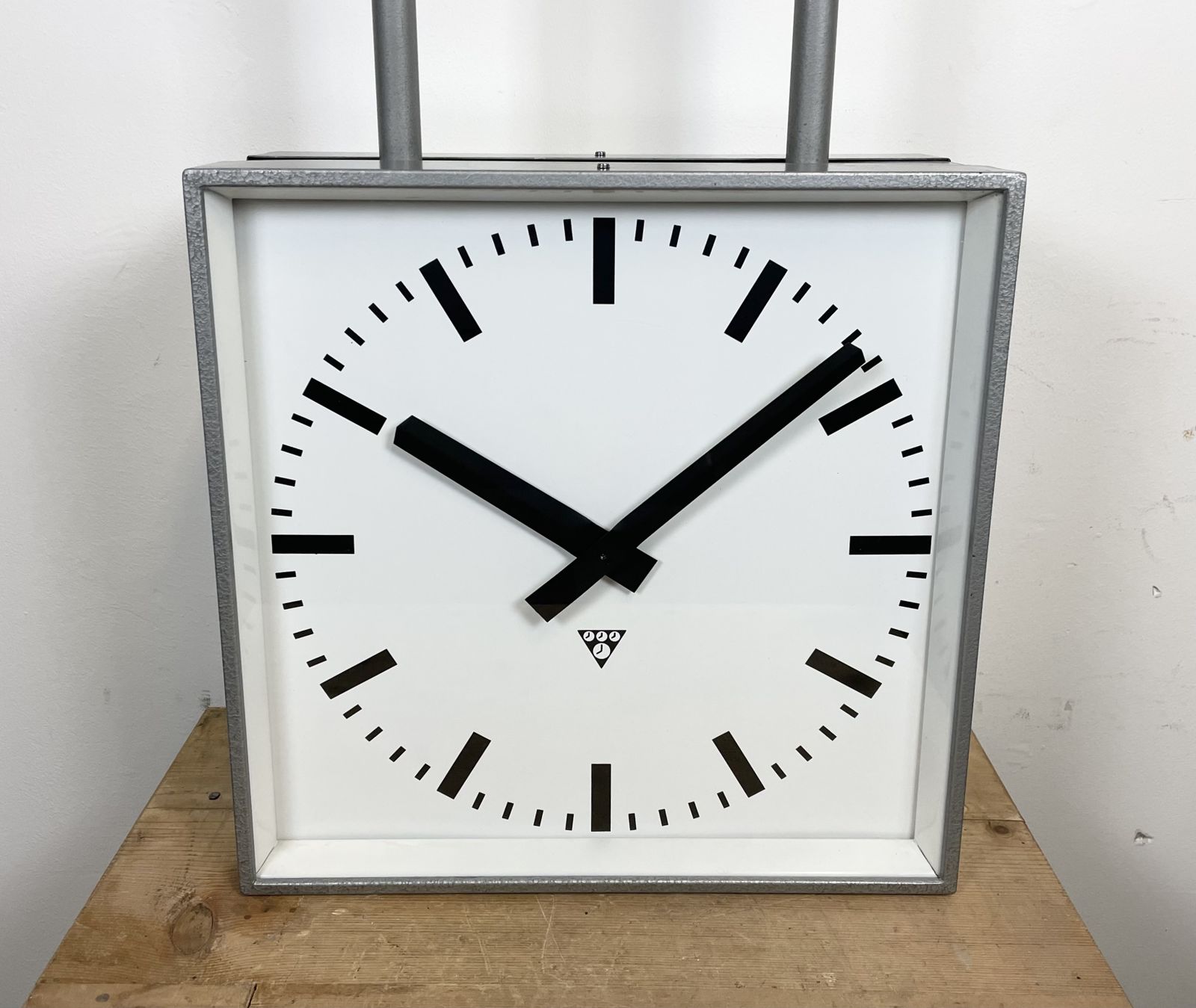 Large Square Industrial Double Sided Factory Clock From Pragotron, 1960s photo 499.0