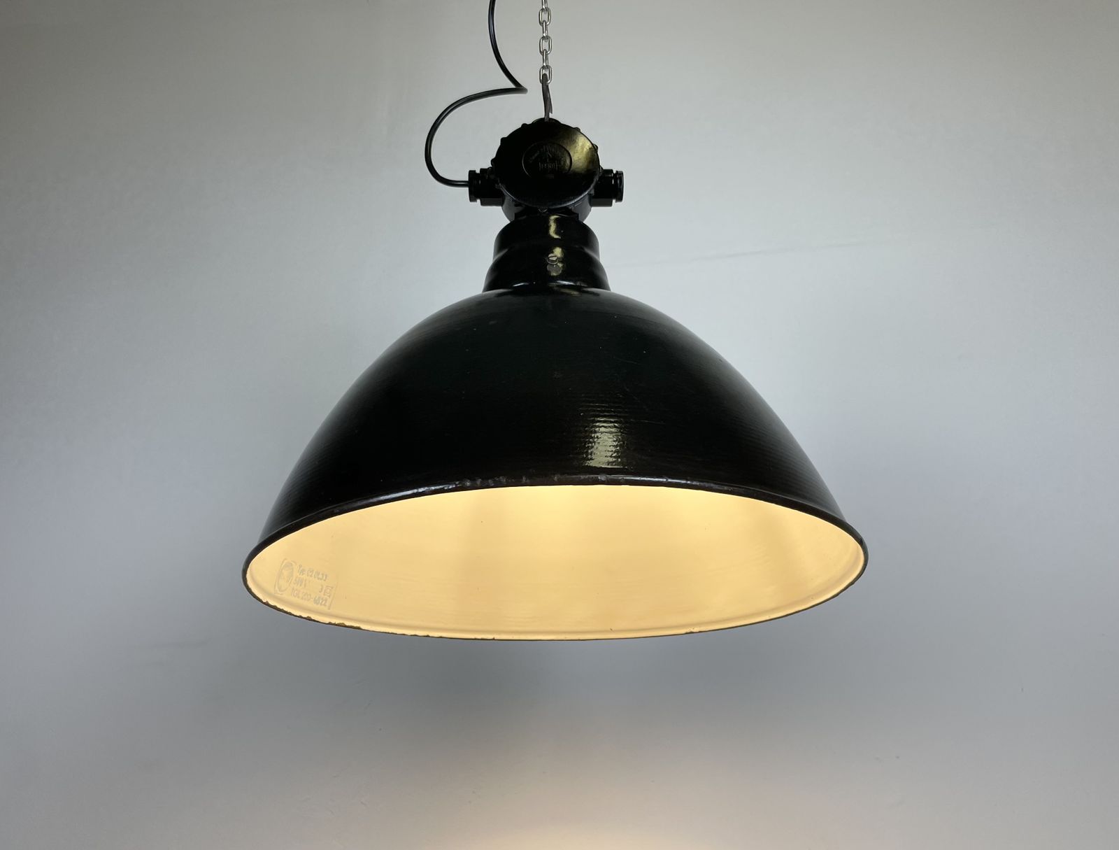 East German Black Enamel Factory Light By Lbd Veb Leuchtenbau Dresden, 1950s photo furniture