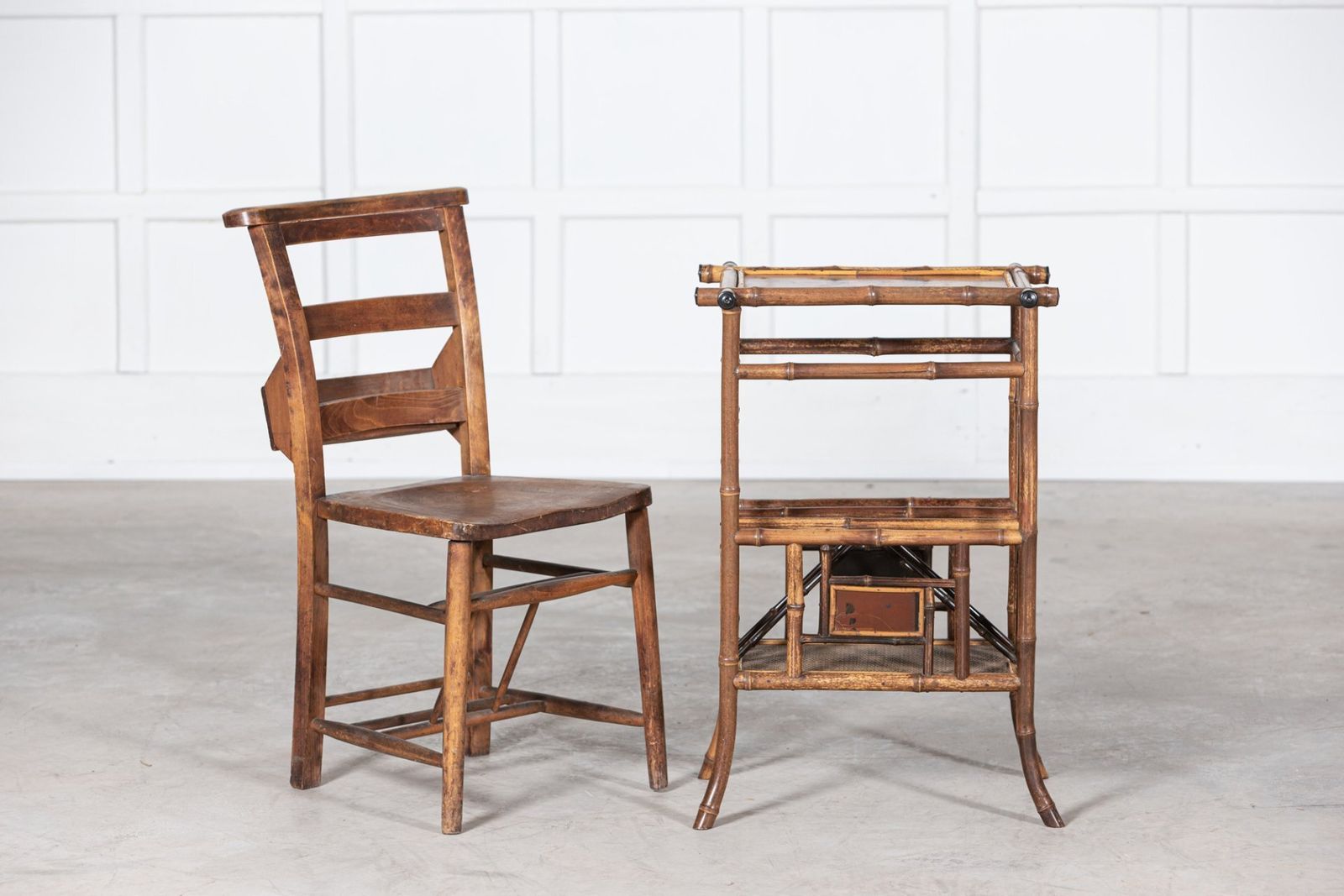 English 19thc Bamboo Side Table Magazine Rack photo 892.0