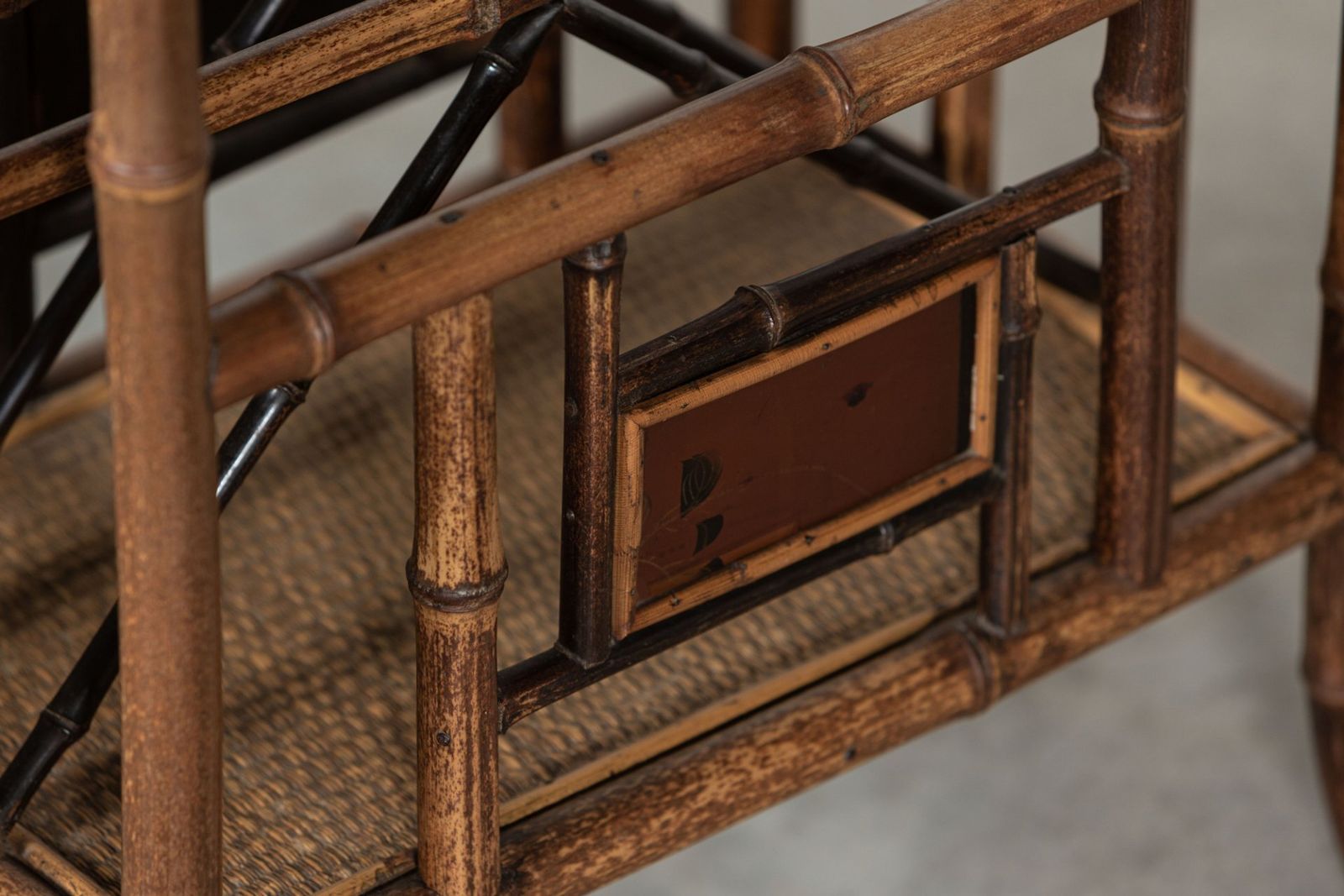 892.0 English 19thc Bamboo Side Table Magazine Rack photo
