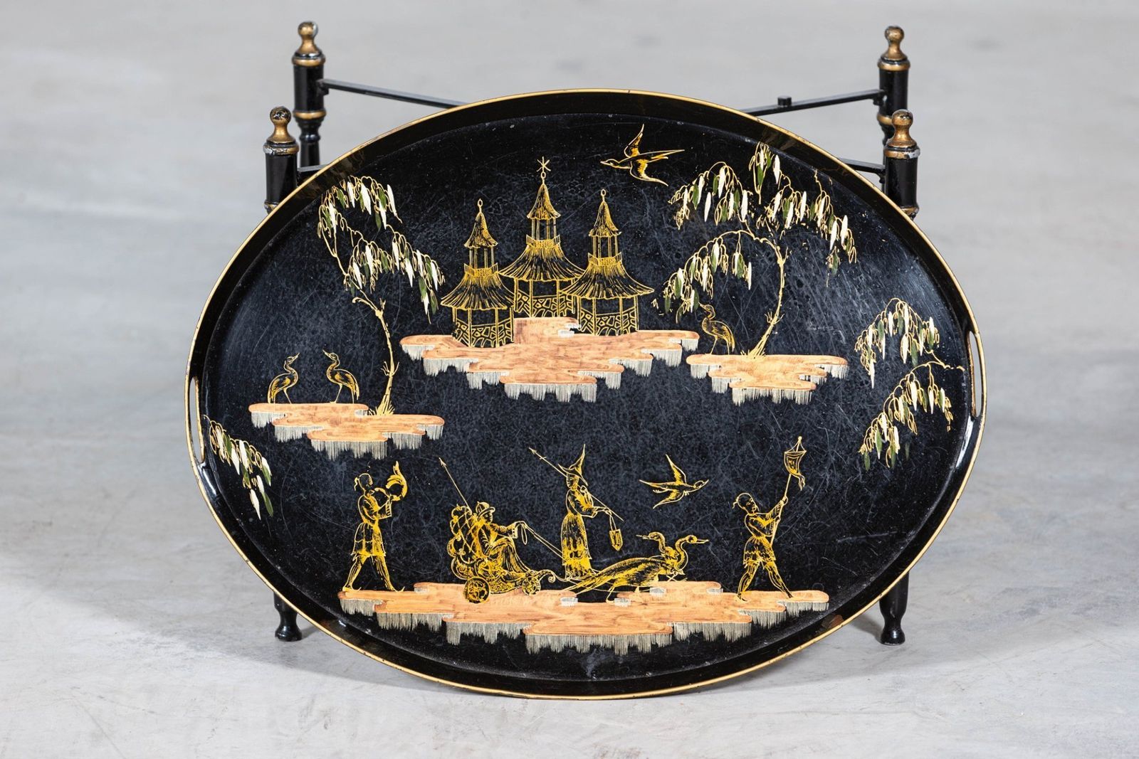 Mid Century Italian Chinoiserie Iron Tole Ware Tray Table photo furniture