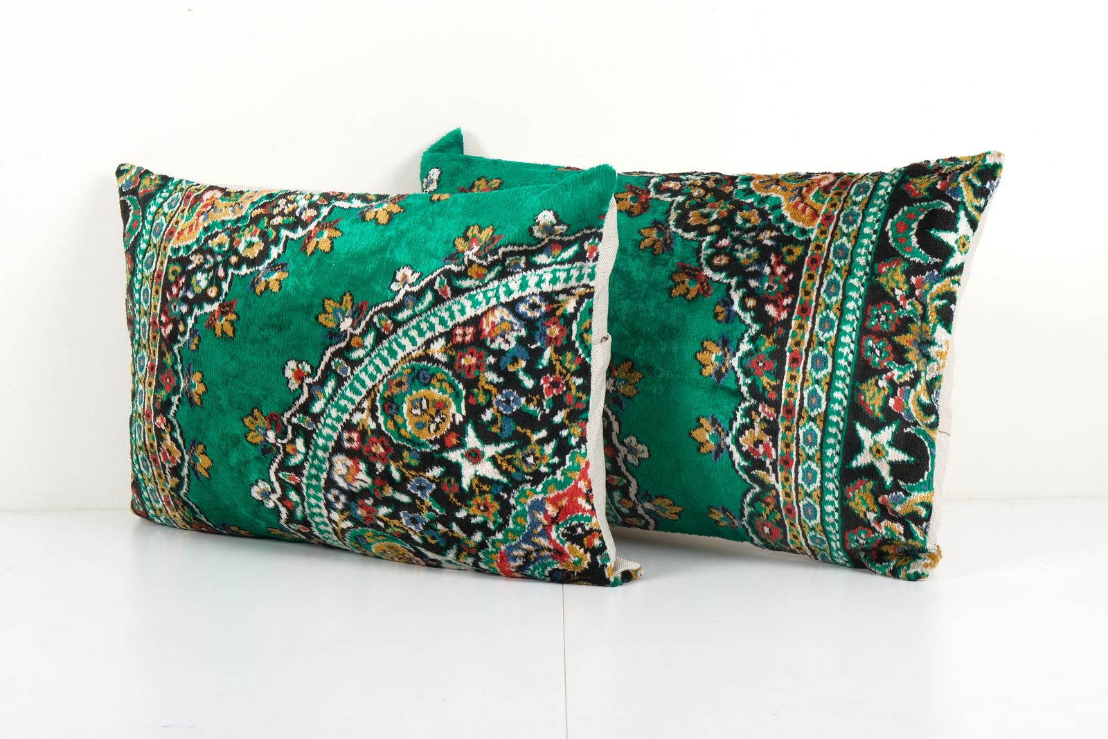 Pair Green Velvet Pillow Cover, Set Of Two Floral Lumbar Cushion Cover photo for sale