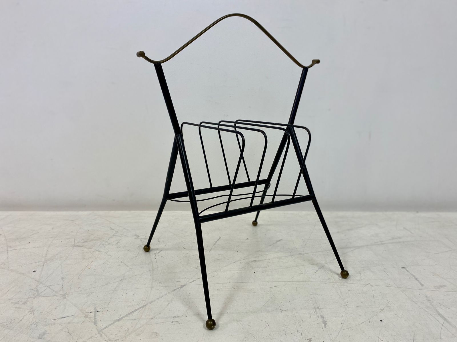 1960s Italian Black Metal And Brass Magazine Rack photo Home Decor