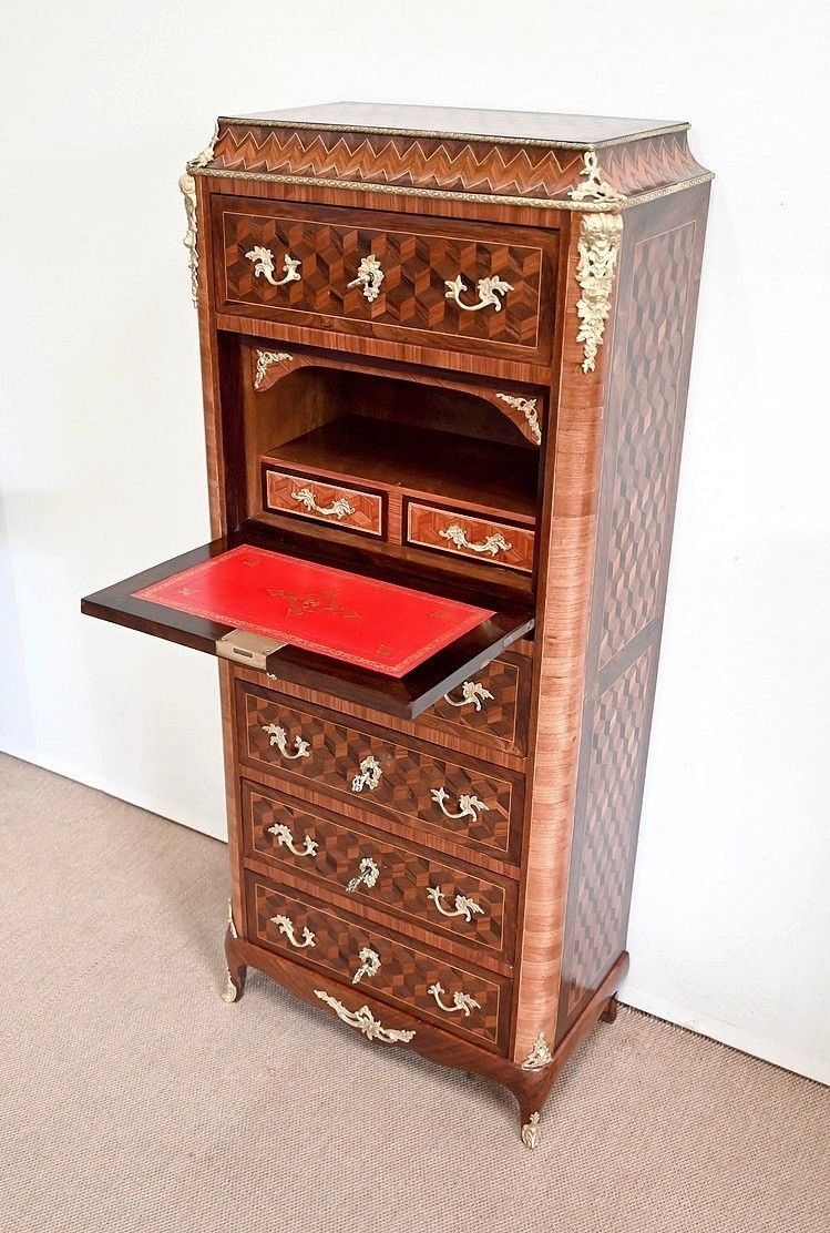6489.0 Semainier Secretaire In Precious Wood, Louis XV Style, Napoleon III Period   Mid 19th Century photo