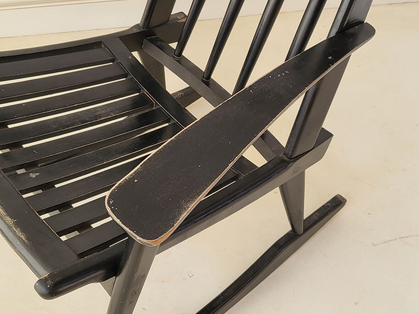 Superb Rocking Chair Armchair 1960 Vintage In Black Lacquered Wood 60s 1960s photo 585.0