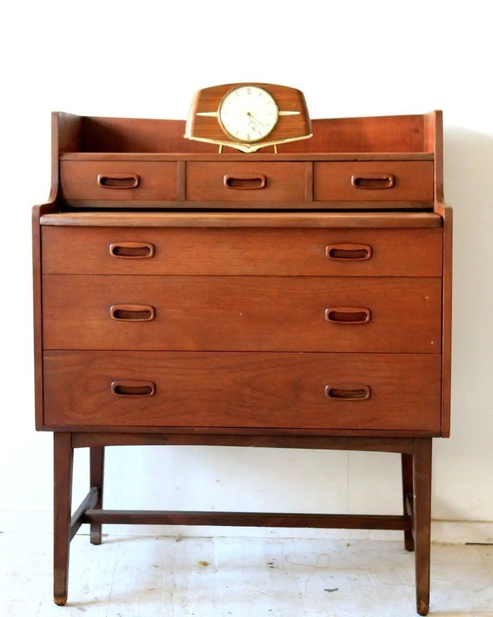 Mid Century Curvy Dressing Table In Teak With Pull Out Mirror