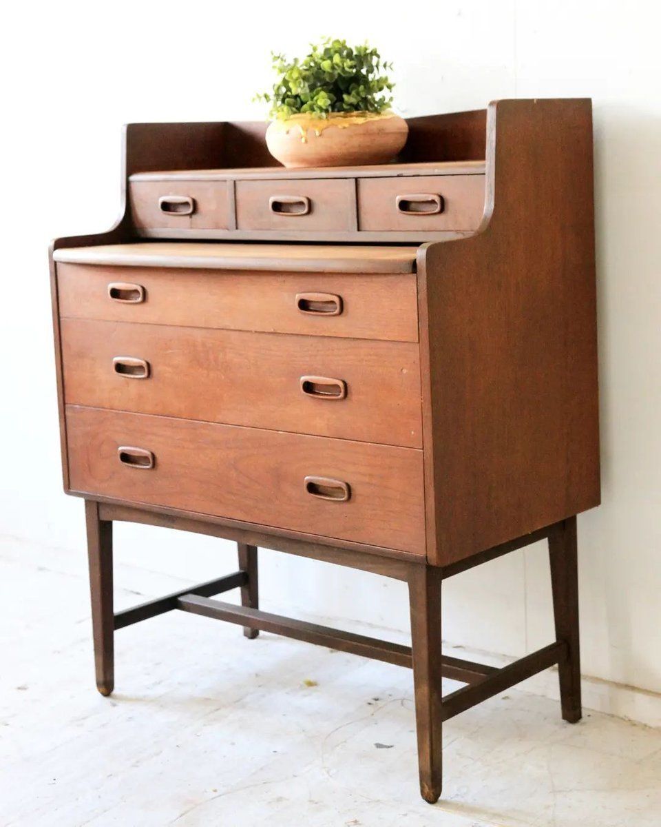 Mid Century Curvy Dressing Table In Teak With Pull Out Mirror photo furniture