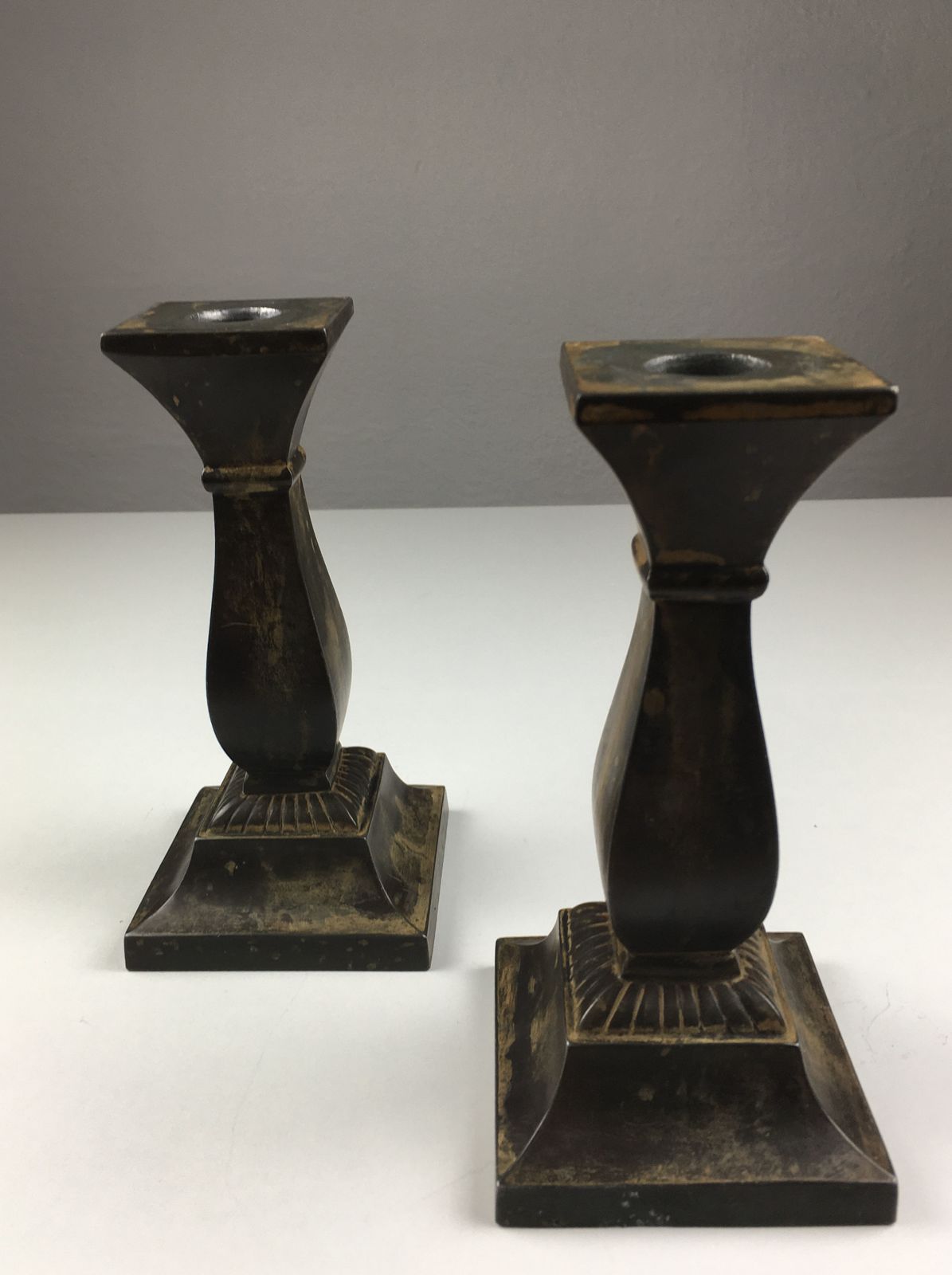 Set Of Two Danish Just Andersen Disco Metal Candle Holders 1950's photo for sale