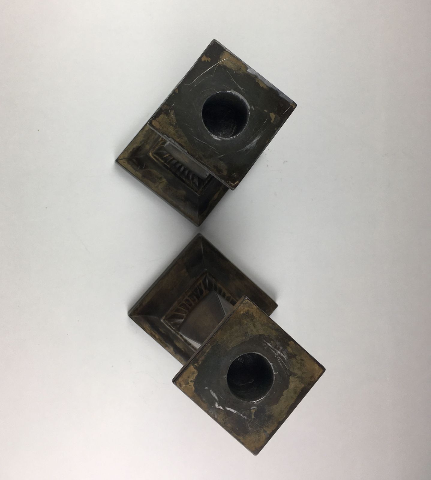 Set Of Two Danish Just Andersen Disco Metal Candle Holders 1950's photo 300.0