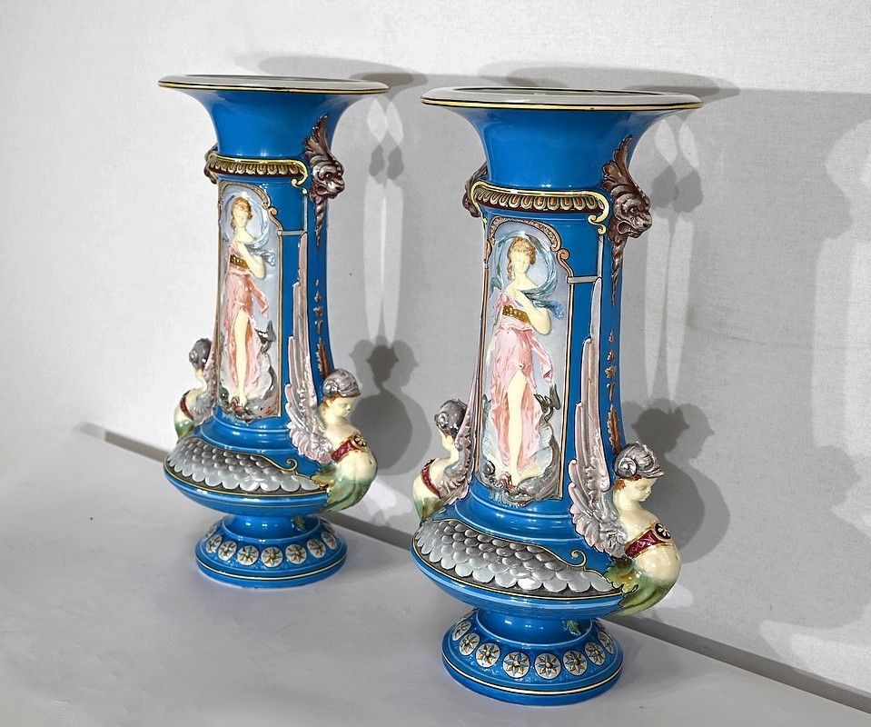 Pair Of Vases Creil Montereau Earthenware  Mid 19th Century photo for sale