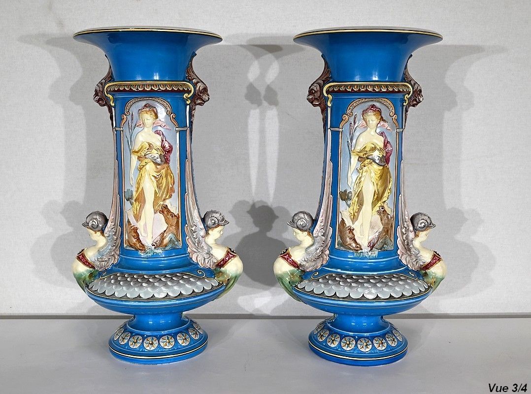2482.3 Pair Of Vases Creil Montereau Earthenware  Mid 19th Century photo