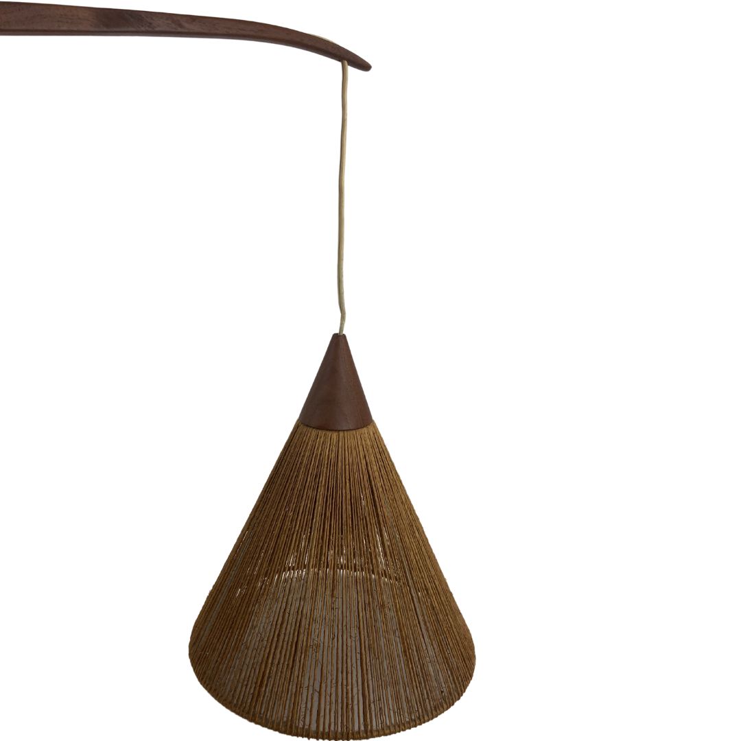 photo for sale Pair Of Teak Sisal And Brass Arc Swing Wall Lamps By Temde, Switzerland 1960s