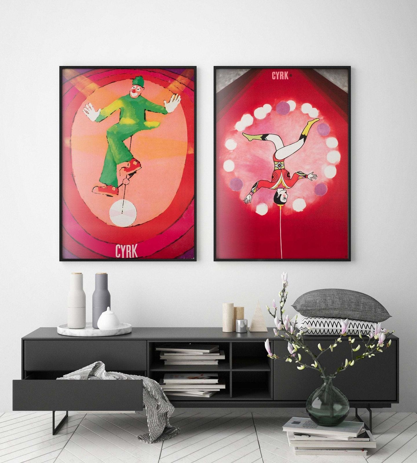 Cyrk Polish Circus Poster Balancing Juggling Acrobat 1968, Urbaniec photo furniture
