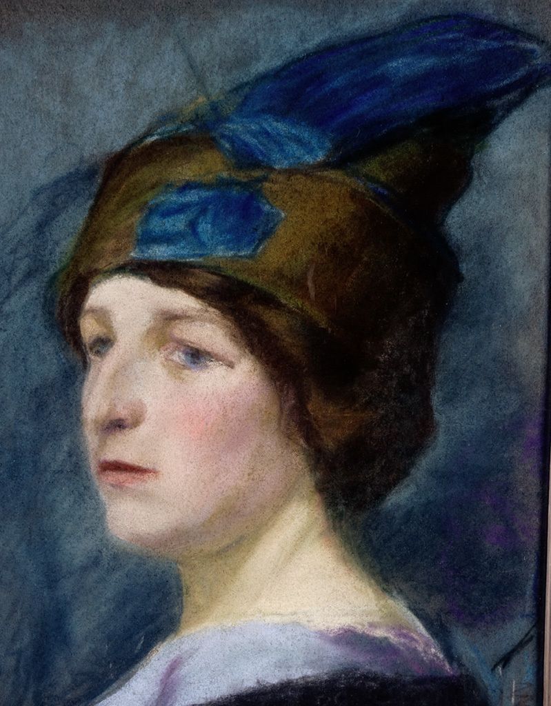 A Large Pastel Portrait On Paper Of A Serene Lady Wearing A Hat photo Art