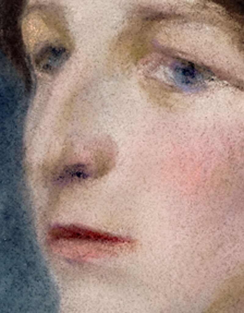 A Large Pastel Portrait On Paper Of A Serene Lady Wearing A Hat photo vinterior