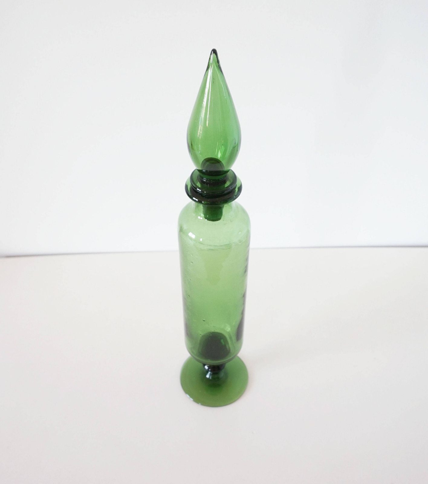 Vintage Italian Glassware, Bottle Or Decanter Made Of Green Blown Glass Empoli photo 108.0