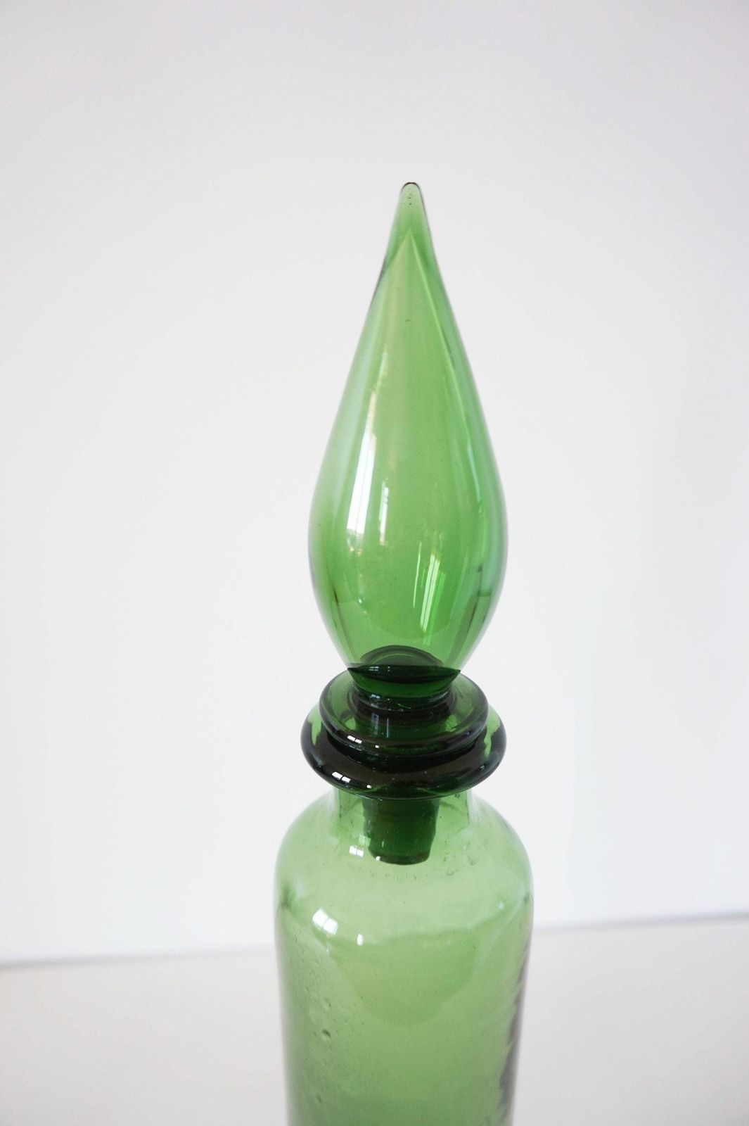 Vintage Italian Glassware, Bottle Or Decanter Made Of Green Blown Glass Empoli photo buy