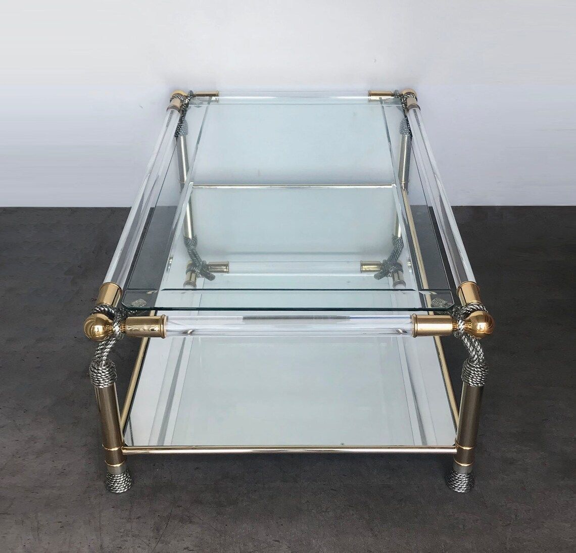 Rare 'Meubles Curvasa' Hollywood Regency Style Sculptural Lucite And Glass Large Rectangular Coffee Table photo for sale