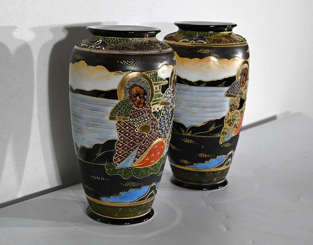 Pair Of Japanese Porcelain Satsuma Vases   Early 20th Century photo furniture