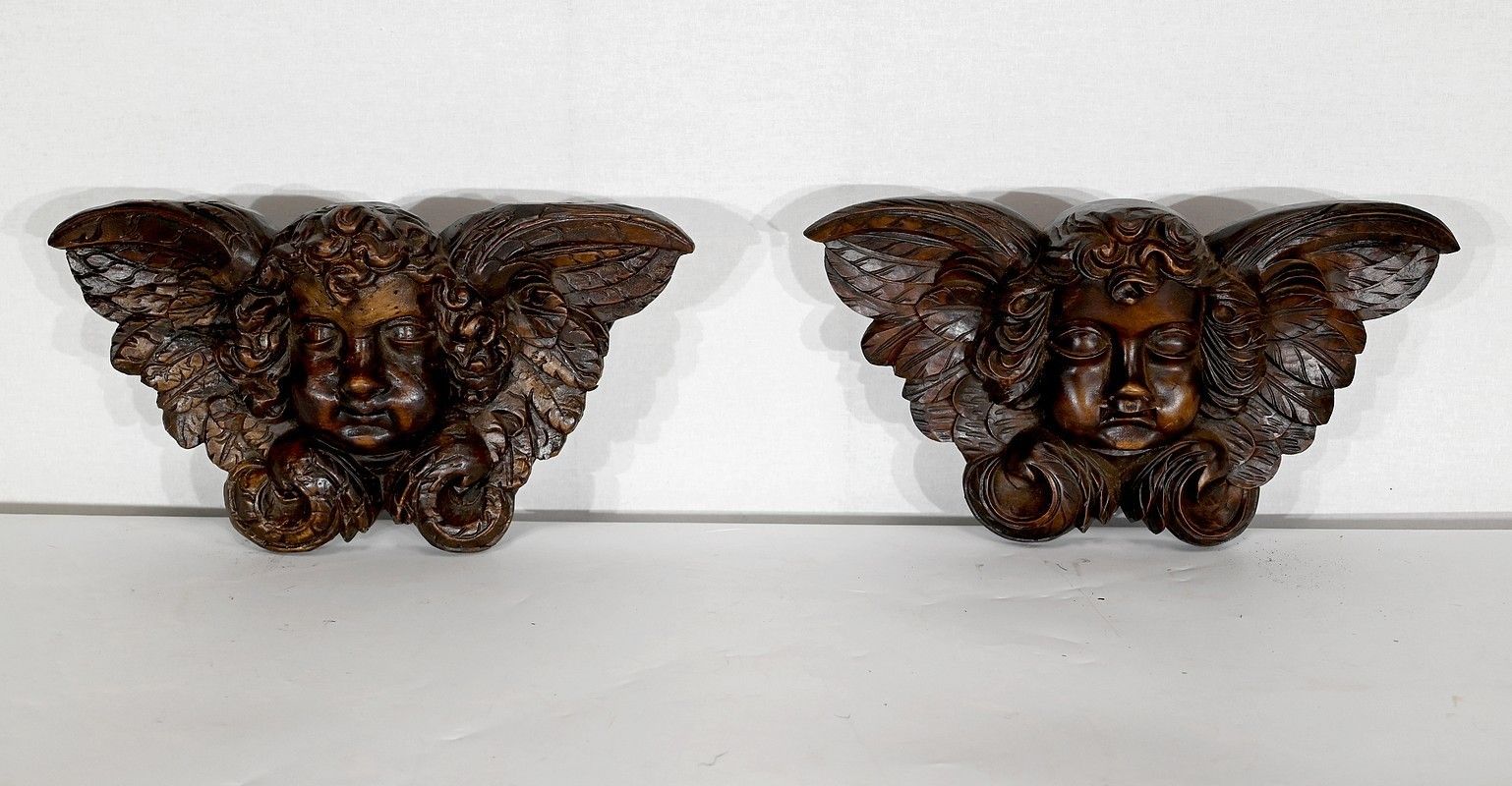 Pair Of Carved Wood Cherubs   Late 19th Century